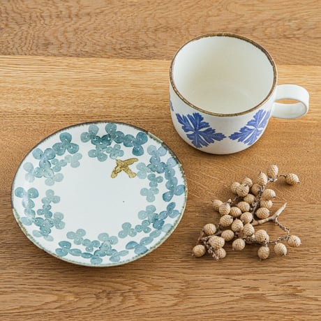 かとうようこ 陶作品「丸皿 15cm・みつば（緑）」