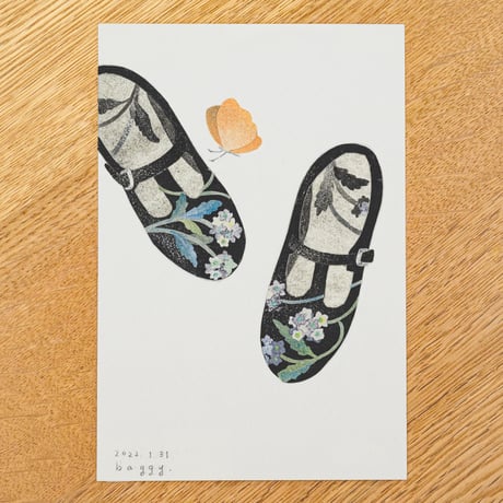 baggy ミニ原画「Floral Shoes mini」
