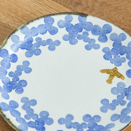 かとうようこ 陶作品「丸皿 18cm・みつば（青）」