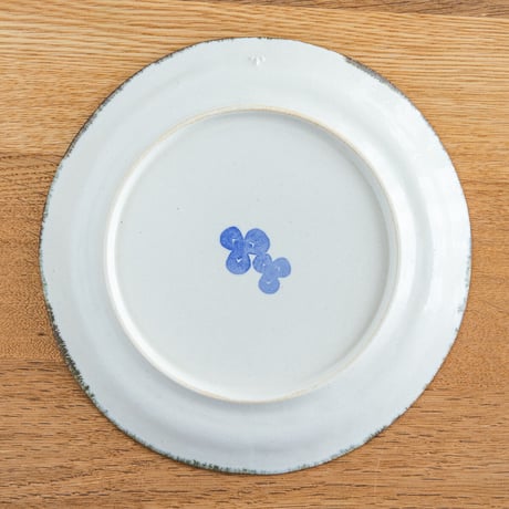 かとうようこ 陶作品「丸皿 18cm・みつば（青）」