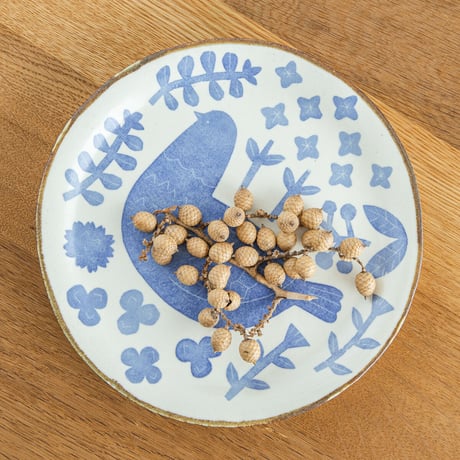 かとうようこ 陶作品「丸皿 18cm・とり」