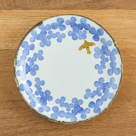 かとうようこ 陶作品「丸皿 18cm・みつば（青）」