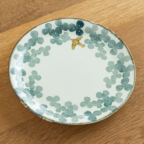 かとうようこ 陶作品「丸皿 18cm・みつば（緑）」