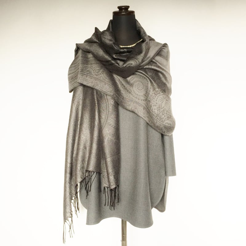 シルクカシミヤ大柄ペイズリージャカード グレー | harukii Online Shop