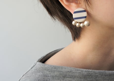 odenピアス・イヤリング(ネイビーボーダー)