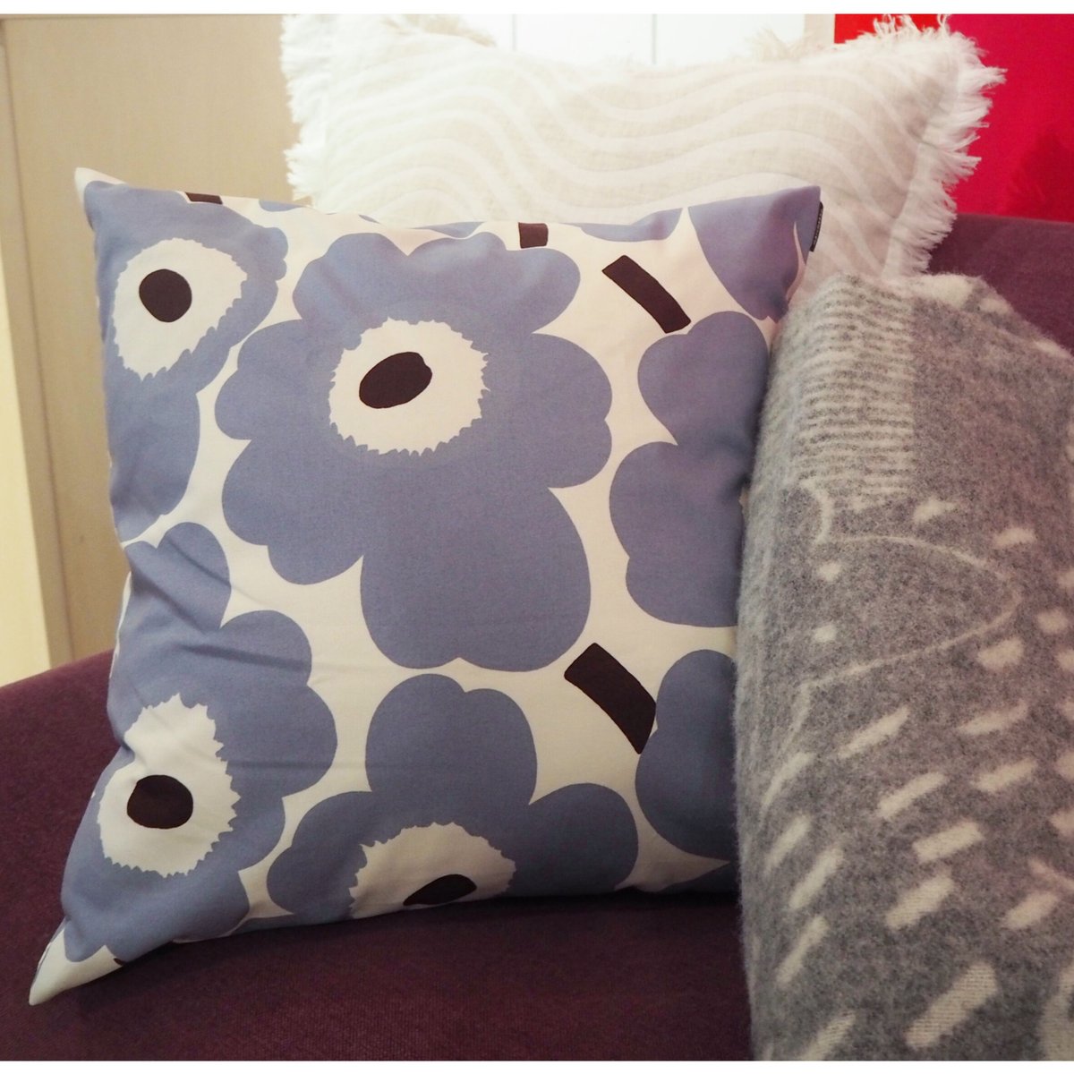 新品タグ付 マリメッコ ブランケット ソファカバー ウニッコ グレー