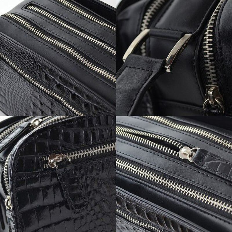 Christina A.G.】クロコ型押し牛革トリプルファスナーセカンドバッグ Christina A.G.】クロコ型押し牛革トリプルファスナーセカンドバッグ