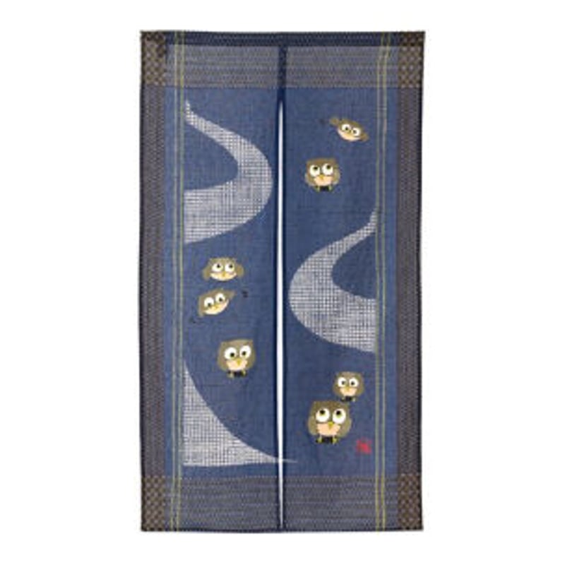 和柄のれん 金とふくろう 85×150cm | ケーエムエムネット