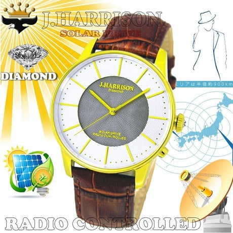 ジョンハリソン　JH-1895MGW カボジョン1石天然ダイヤモンド付きソーラー電波紳士用腕時計 【送料無料】