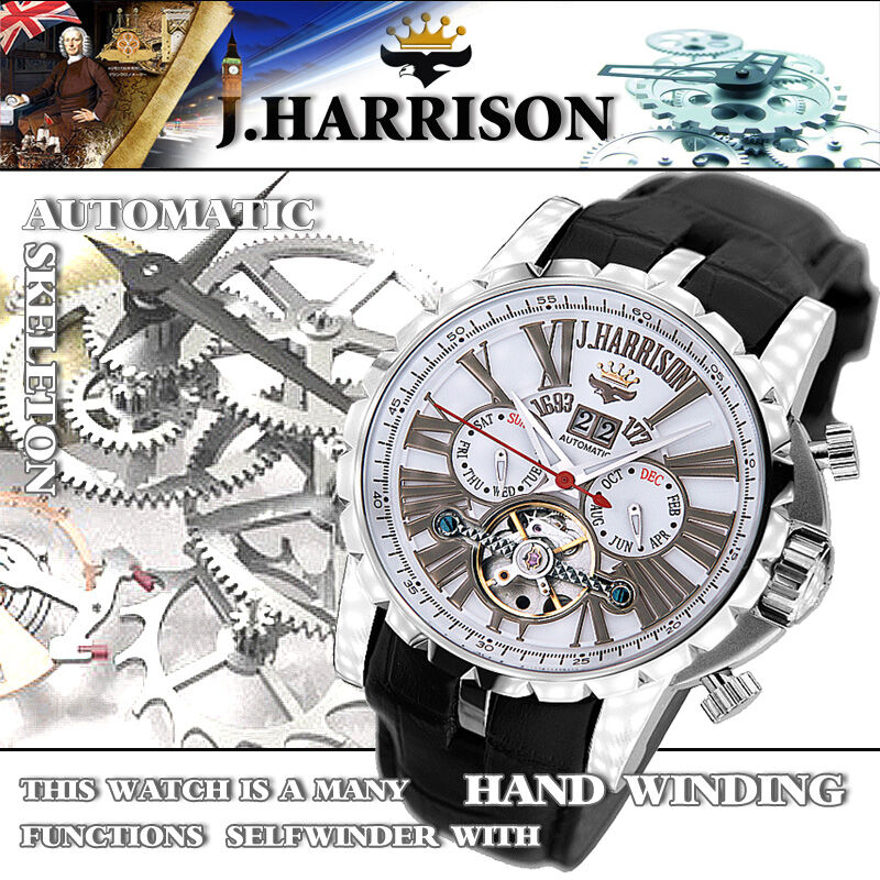 ジョン・ハリソン JH-033SW　ビッグテンプ付多機能表示・自動巻＆手巻きメンズ腕時計　【送料無料】