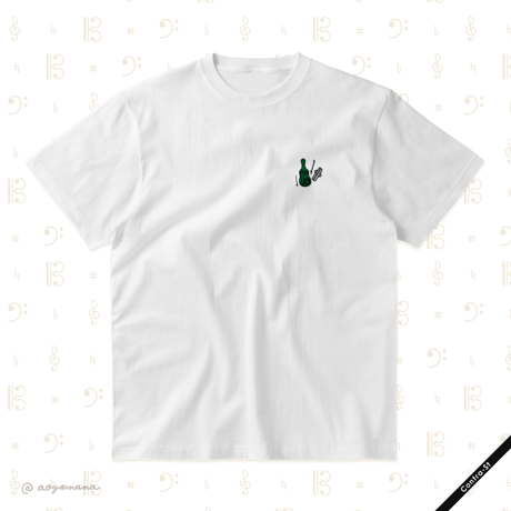 【受注生産】刺しゅうTシャツ［緑のコントラバスケース］