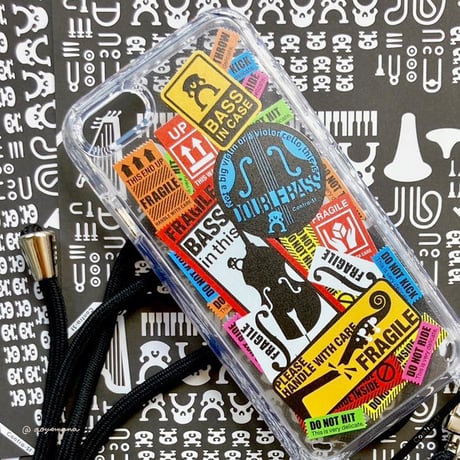 【受注生産】ストラップ付きiPhoneケース［コントラバスのステッカー］