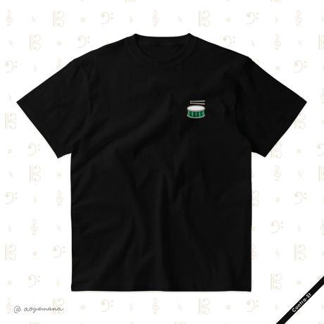 【受注生産】刺しゅうTシャツ［緑のスネアドラム］