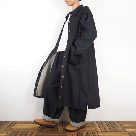 Hinamiロングジャケットセットアップ（綿オックス チャコール）【受注生産対応】