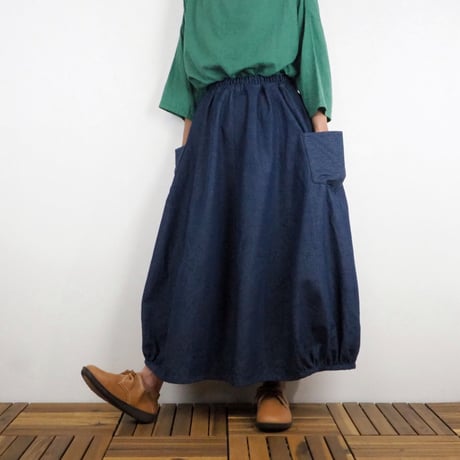 薄デニムバルーンスカート（8オンスデニム クリアネイビー）【受注生産対応】