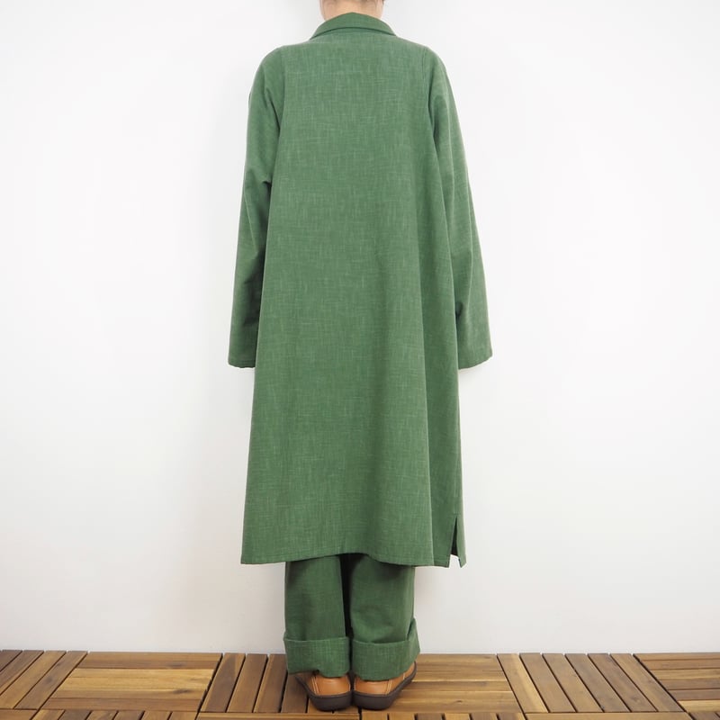 グリーン ロングジャケット ボタン付き 送料無料 ◇ D558 ゴールドボタン 開襟 半袖 ジャケット ＆ スカート