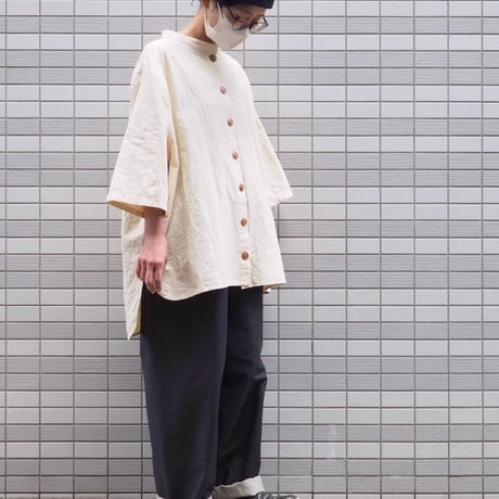 Kushuステップシャツ（綿ワッシャー アイボリー）【受注生産対応】