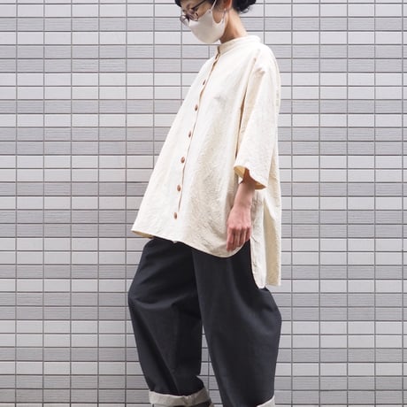 Kushuステップシャツ（綿ワッシャー アイボリー）【受注生産対応】