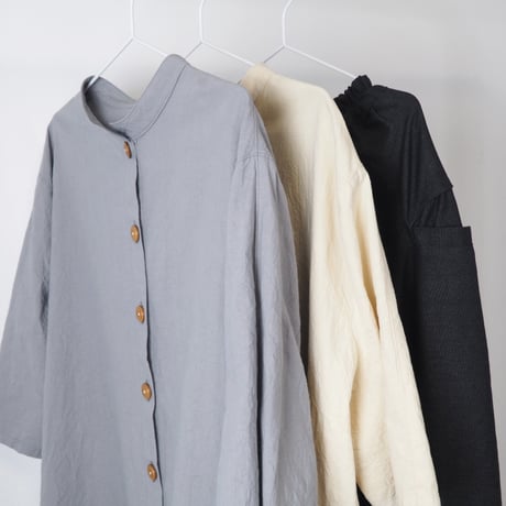 Kushuステップシャツ（綿ワッシャー アイボリー）【受注生産対応】