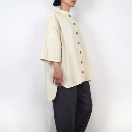 Kushuステップシャツ（綿ワッシャー アイボリー）【受注生産対応】