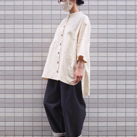Kushuステップシャツ（綿ワッシャー アイボリー）【受注生産対応】