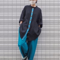 Karoビッグボタンシャツ（綿ダブルガーゼ ブラック×ブルー）【受注生産対応】