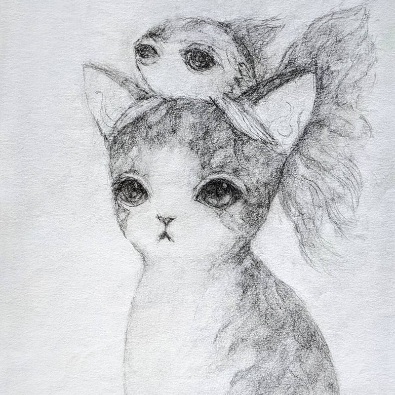 猫 原画 額装込み　#01 二宮敏泰原画（額装込み）猫と金魚シリーズ① | こんぺき出版 online shop