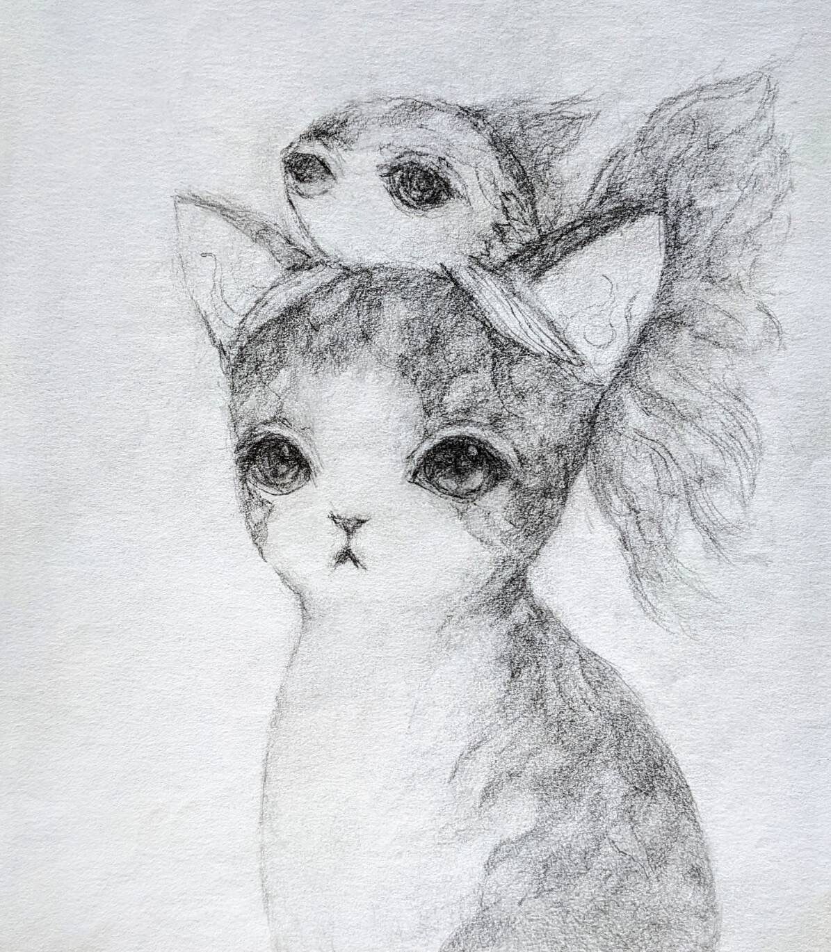 日本画 猫と金魚 原画