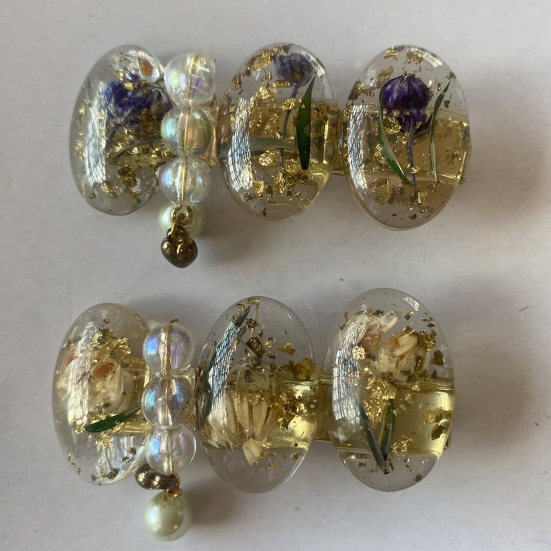 お花レジンヘアクリップ ハンドメイド 2個セット フラワーレジンヘアクリップ | HEARTS