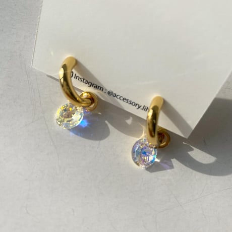 小ぶりフープクリスタルピアス