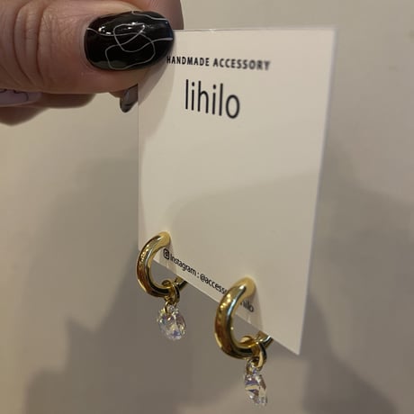 小ぶりフープクリスタルピアス