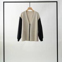 ラメ糸ミリタリースリーブ切替カーディガン