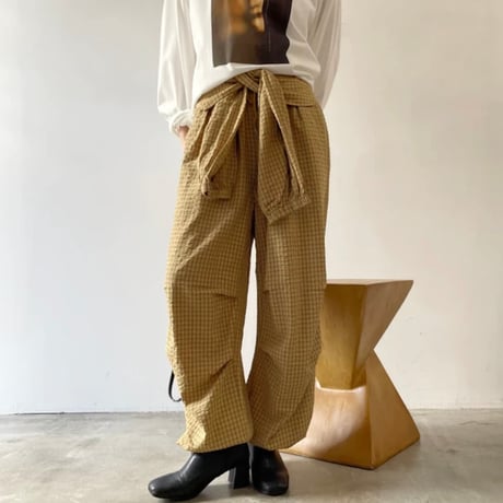 ウエスト巻きチェックパンツ