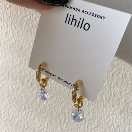 小ぶりフープクリスタルピアス