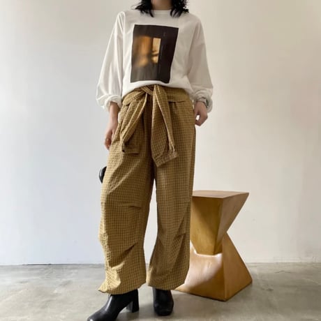ウエスト巻きチェックパンツ