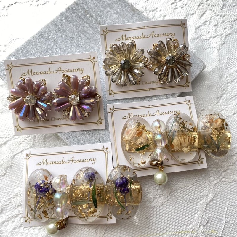 レジンヘアクリップ ハンドメイド バラ ワイヤーフラワー 結婚式 卒業 