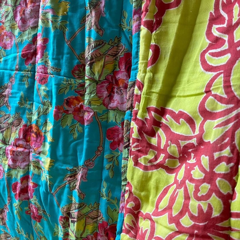 150❁︎ボタニカル 手作り カンタキルト マルチカバー 花 ターコイズ 150❁︎ボタニカル 手作り カンタキルト マルチカバー 花 ターコイズ