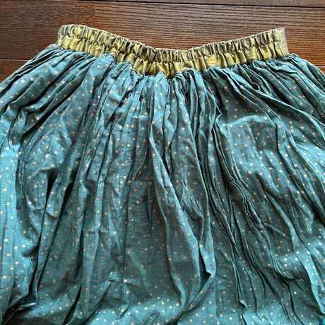 Green- Gold-Dot/Long Skirt/Crinkled Indian cotton