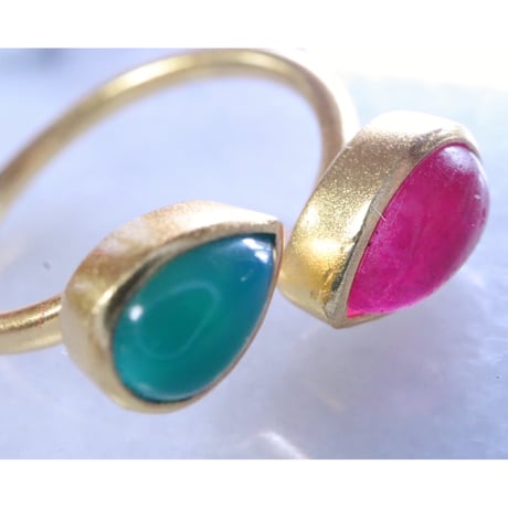 2stone Open Ring  Red quartz/Green Onyx
