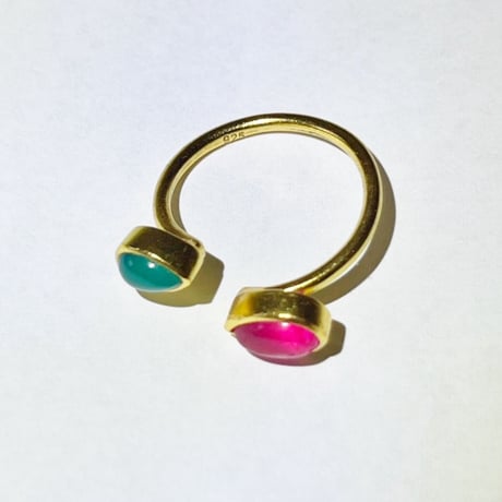 2stone Open Ring  Red quartz/Green Onyx