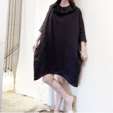 Frill collar Dolman dress België Linen