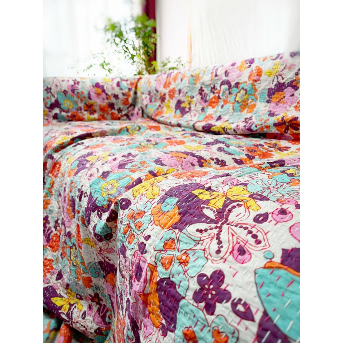 Bed Cover Floral ラリーキルト カンタ刺繍 刺し子刺繍 | Virginiee
