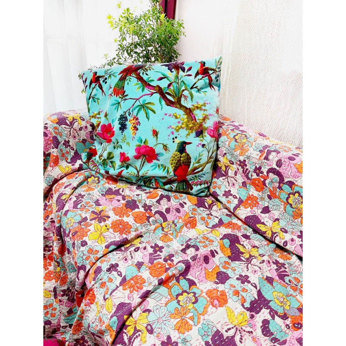 Bed Cover Floral ラリーキルト カンタ刺繍 刺し子刺繍 | Virginiee