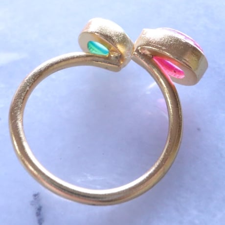 2stone Open Ring  Red quartz/Green Onyx