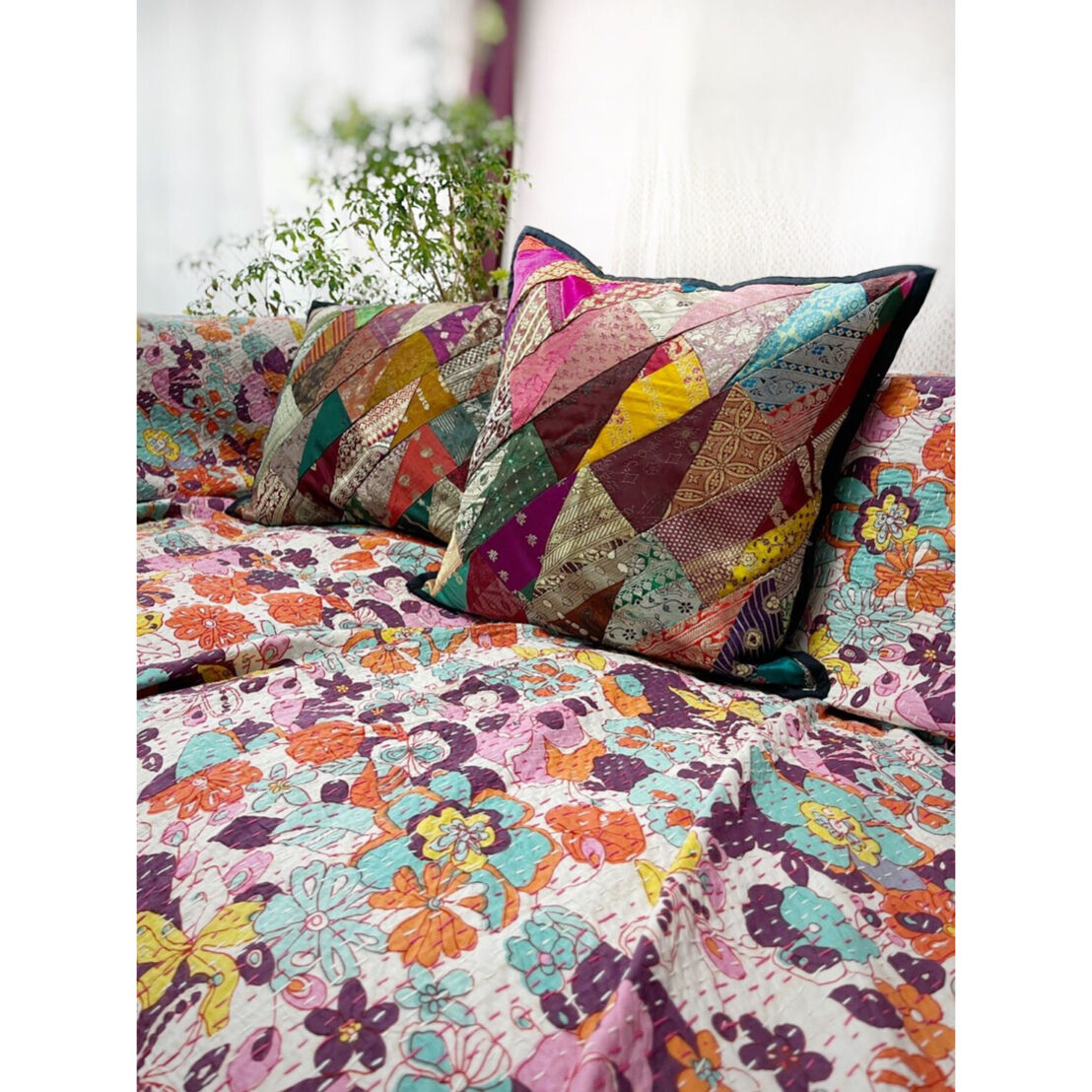 Bed Cover Floral ラリーキルト カンタ刺繍 刺し子刺繍 | Virginiee