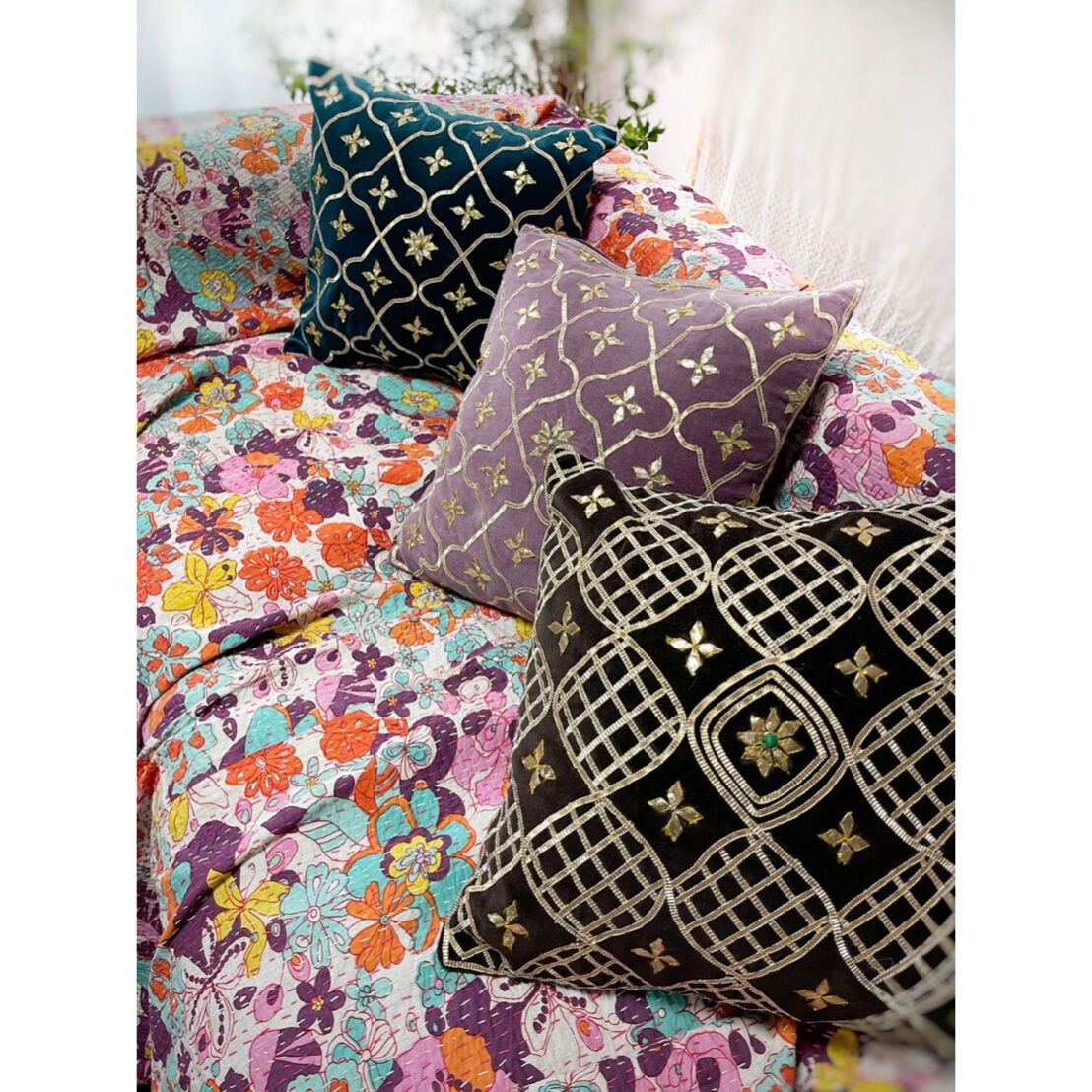 Bed Cover Floral ラリーキルト カンタ刺繍 刺し子刺繍 | Virginiee