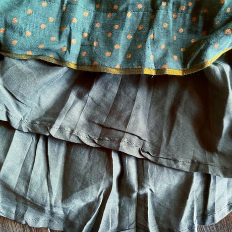 Green- Gold-Dot/Long Skirt/Crinkled Indian cotton