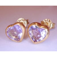 Heart Shaped Studs Pierced Earrings Lavender Amethyst