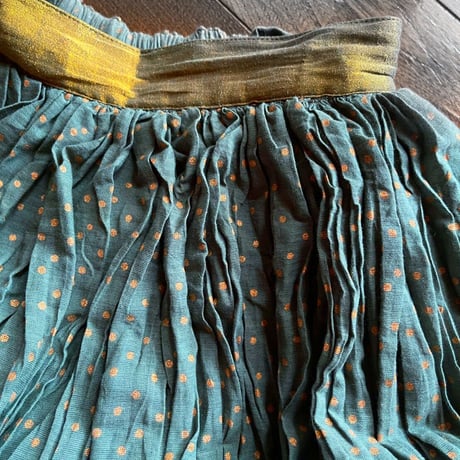 Green- Gold-Dot/Long Skirt/Crinkled Indian cotton