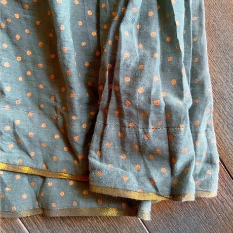Green- Gold-Dot/Long Skirt/Crinkled Indian cotton